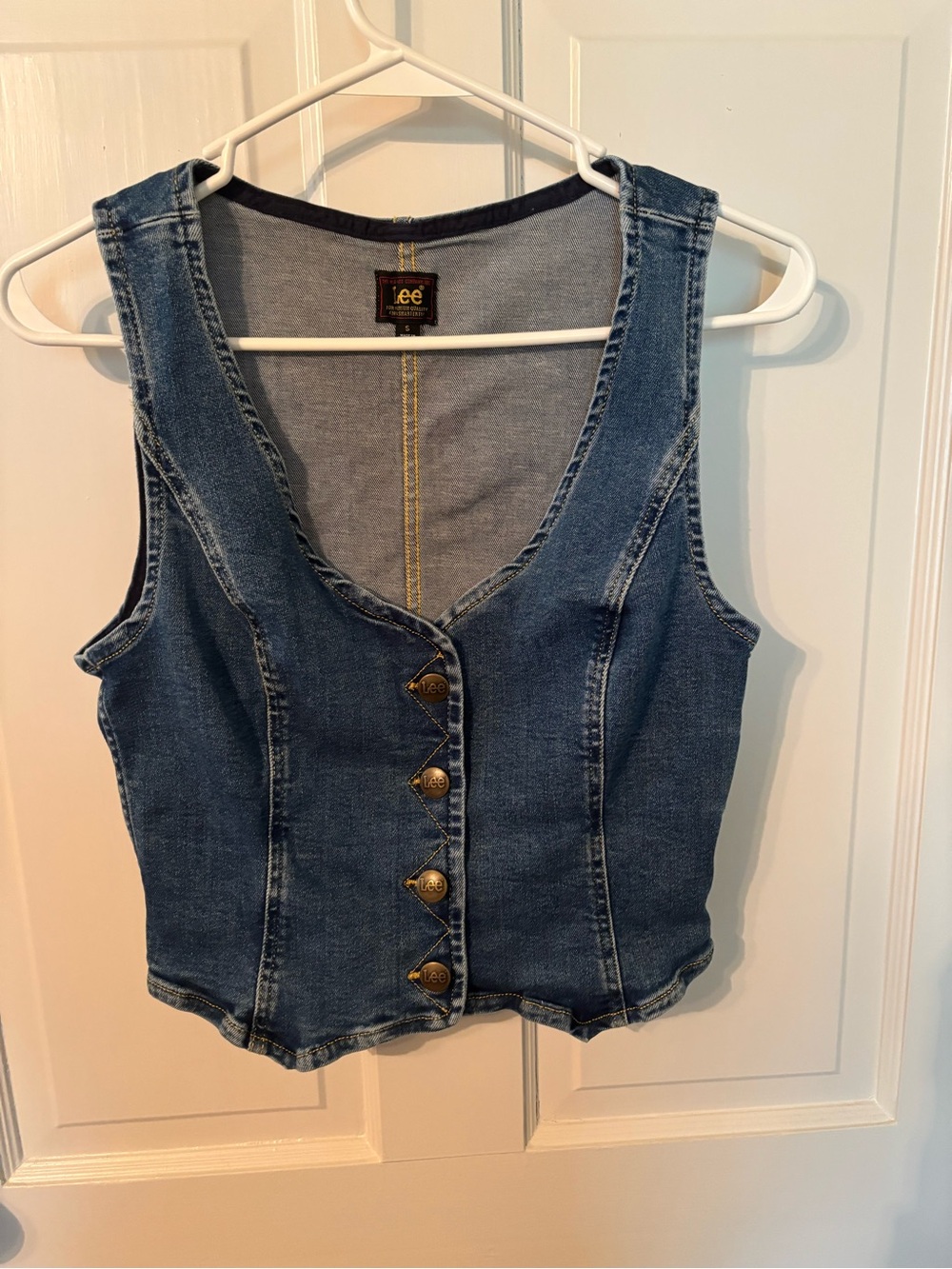 Lee Distressed Indigo Denim Button-Front Tank
